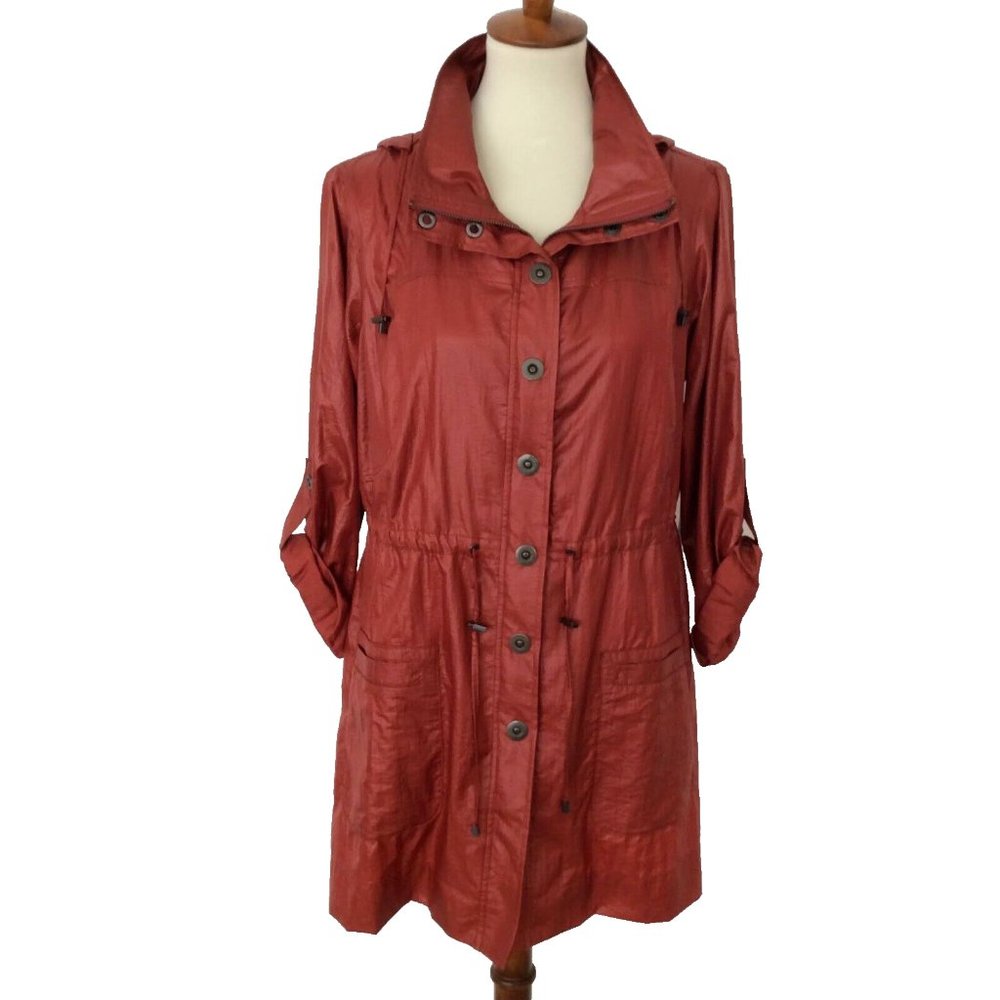 Chico's Red Zippered Utility Jacket Hooded Size 1 (Women's 8-10, Med) NWT